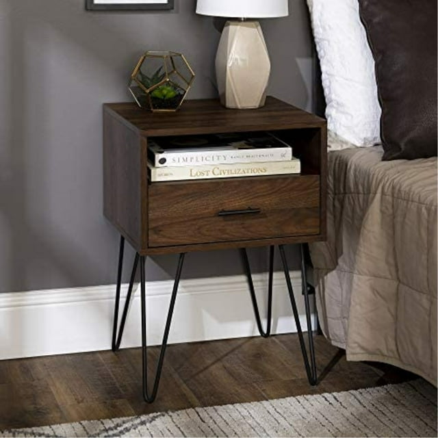 Walker Edison Croft Table d'Appoint Moderne à Tiroir Unique 18 Pouces - Noyer Foncé
