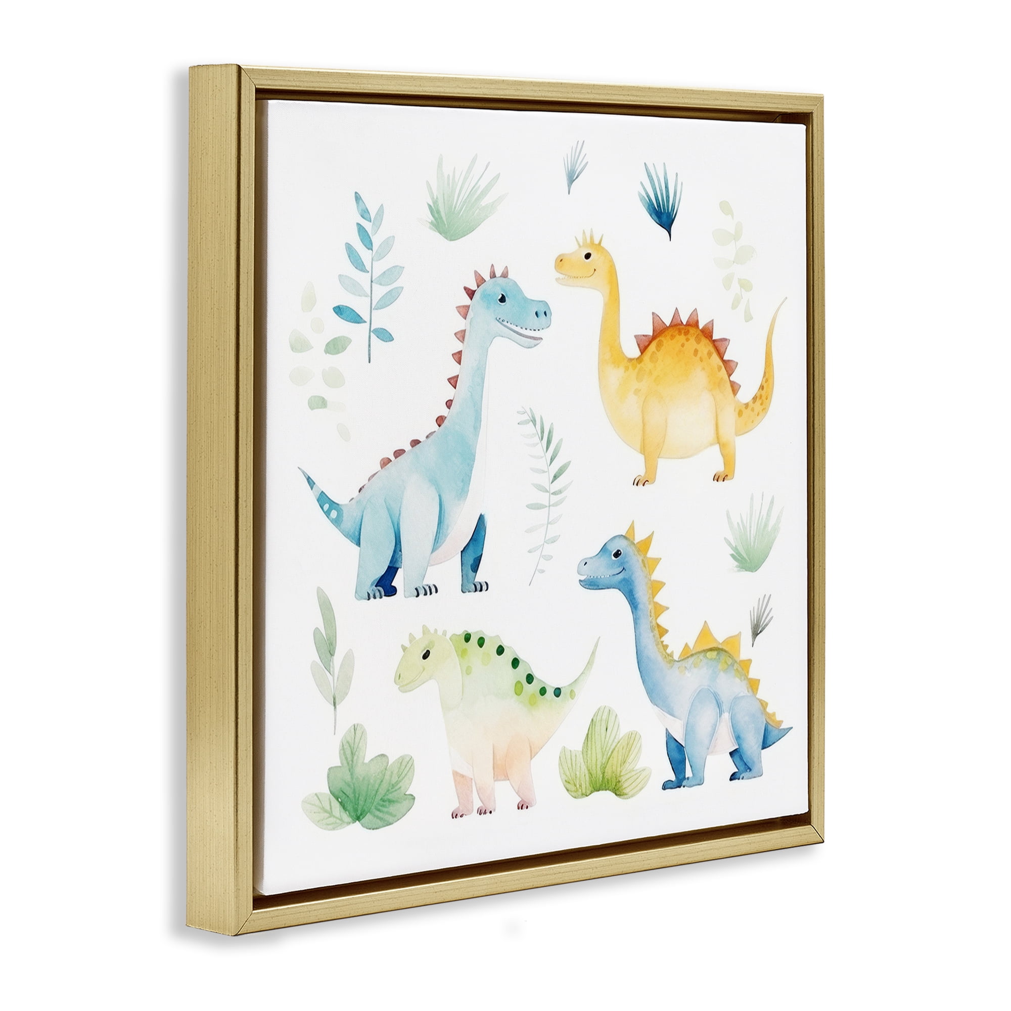 Stupell Industries Playful Dinosaur Wonderland Gold Framed Floater Canvas Wall Art, design by Lazar Studio