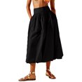 thumbnail image 2 of Wutalume Women's Midi Skirt with Deep Pockets, Pleated Design, Elastic Waistband, Flowy A-Line Skirt for Casual, Office, and Weekend Outfits,Black XL, 2 of 6