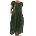 thumbnail image 1 of Kcodviy Robes d'Été Confortables et Amples pour Femmes Quotidiennes Couleur Unie Manches Courtes Combinaison Robe Midi Robe Longue Robes Longues pour Femmes Robes Extensibles pour Femmes Robe Maxi à Col en V, 1 of 7