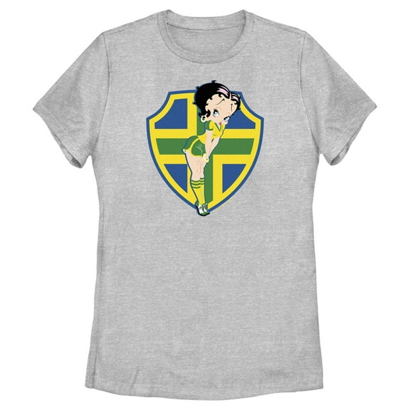 Women's Betty Boop Brazil Soccer Badge  Graphic Tee Athletic Heather Medium