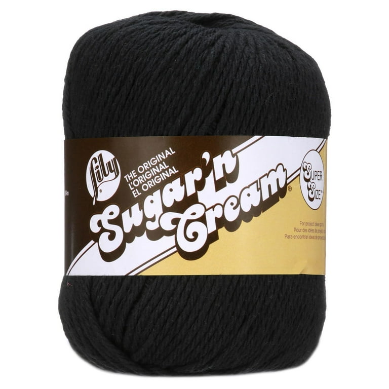 Lily Sugar'n Cream Super Size 4 Medium Cotton Yarn, Black 4oz/113g, 200  Yards