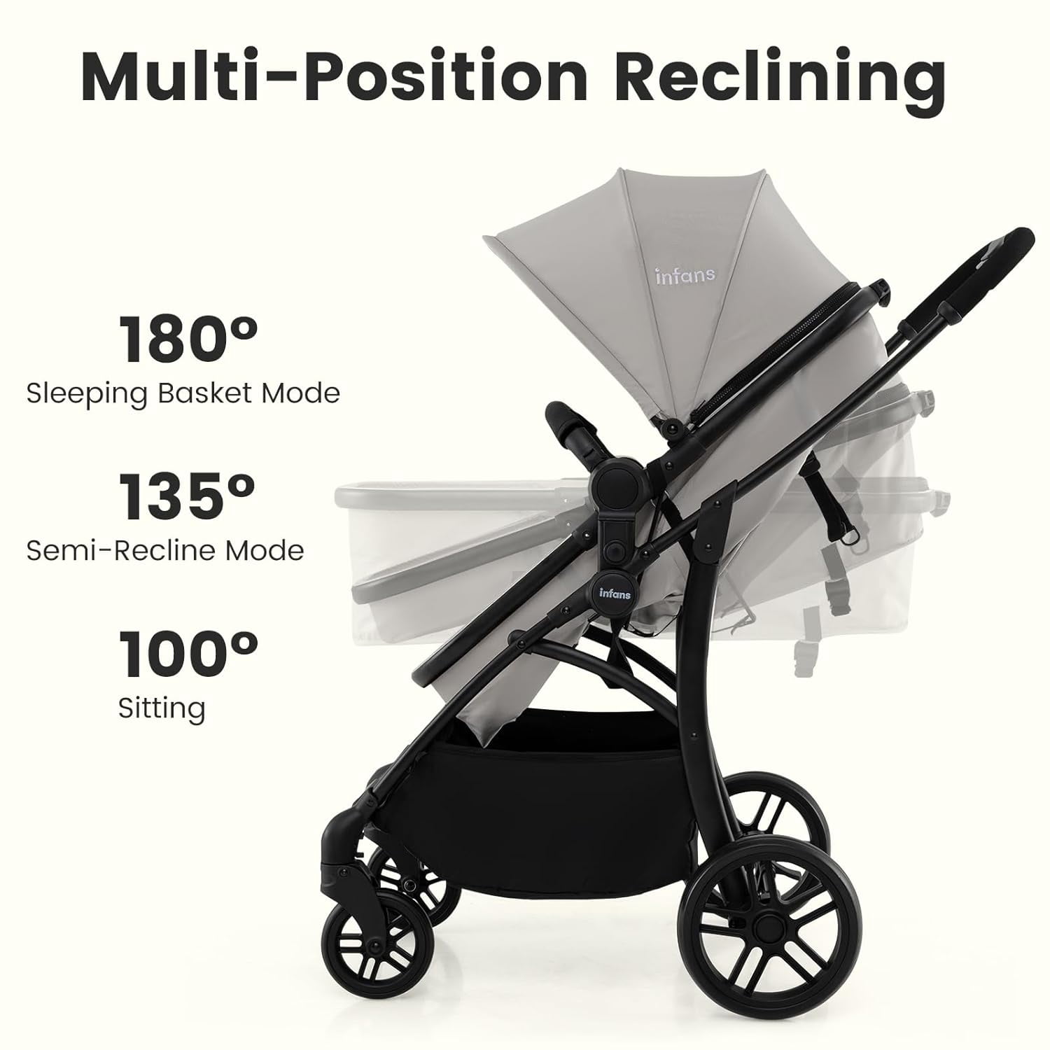 INFANS 2 in 1 Baby Stroller, Convertible Stroller with Bassinet Reversible Seat Adjustable Backrest Canopy One Hand Fold, Compact Toddler Pushchair for Kids Infants Newborns 0-36 Months