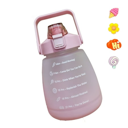 

Students Water Bottle With Straw Time Markings Cute Sticker School Camping