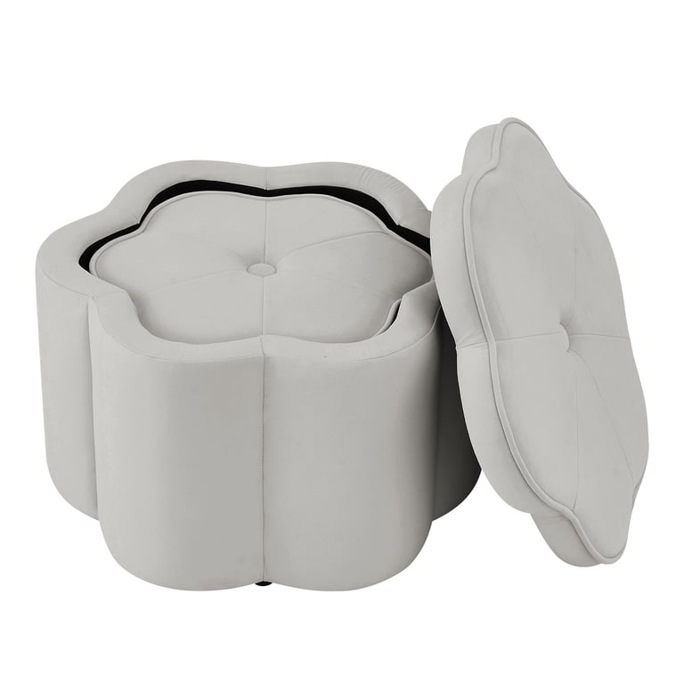 Aukfa Flower-Shaped Nesting Storage Ottomans, Gray Velvet, Set of 2 photo 2