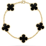 KESHAN Womens Vintage Alhambra Carnelian Yellow Gold AU750 Bracelet for Women Ladies Lucky Clover Bracelets
