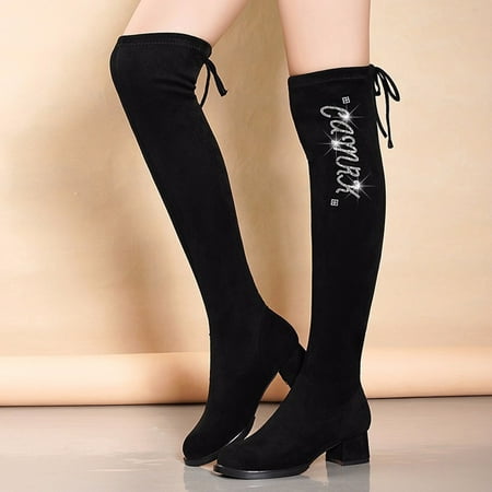 

ZMHEGW Women Boots Zipper Heels High Retro Thigh Breathable Boots Shoes