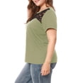 thumbnail image 4 of Unique Bargains Juniors' Plus Size Lace Insert Short Sleeves Round Neck Top 4X Army Green, 4 of 6