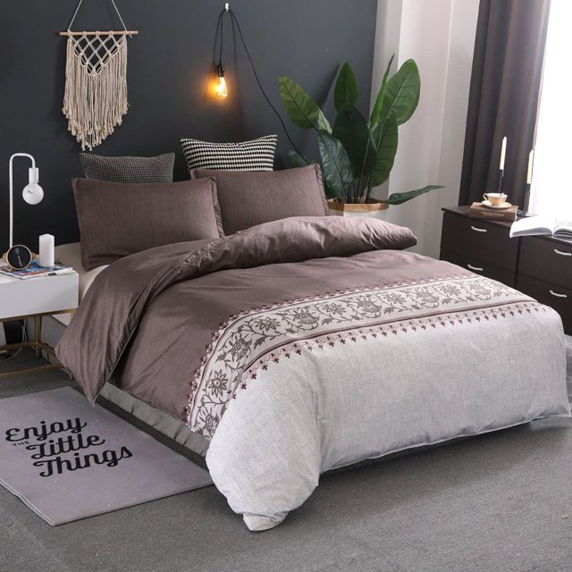 3 Piece Quilt Cover Bedding Set, Brown, King