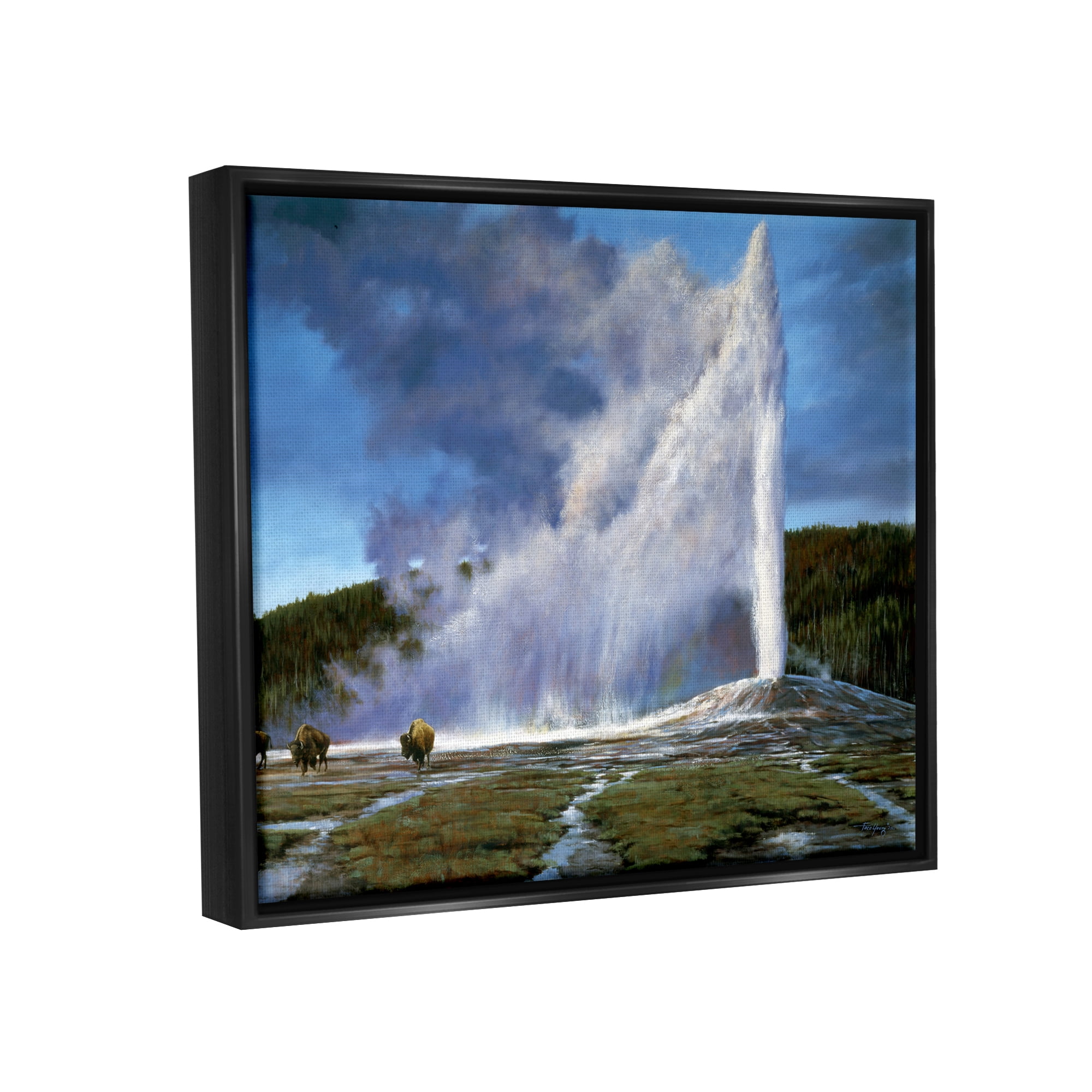 Stupell Industries Old Faithful Geyser Landscape Landscape Photography Black Floater Framed Art Print Wall Art
