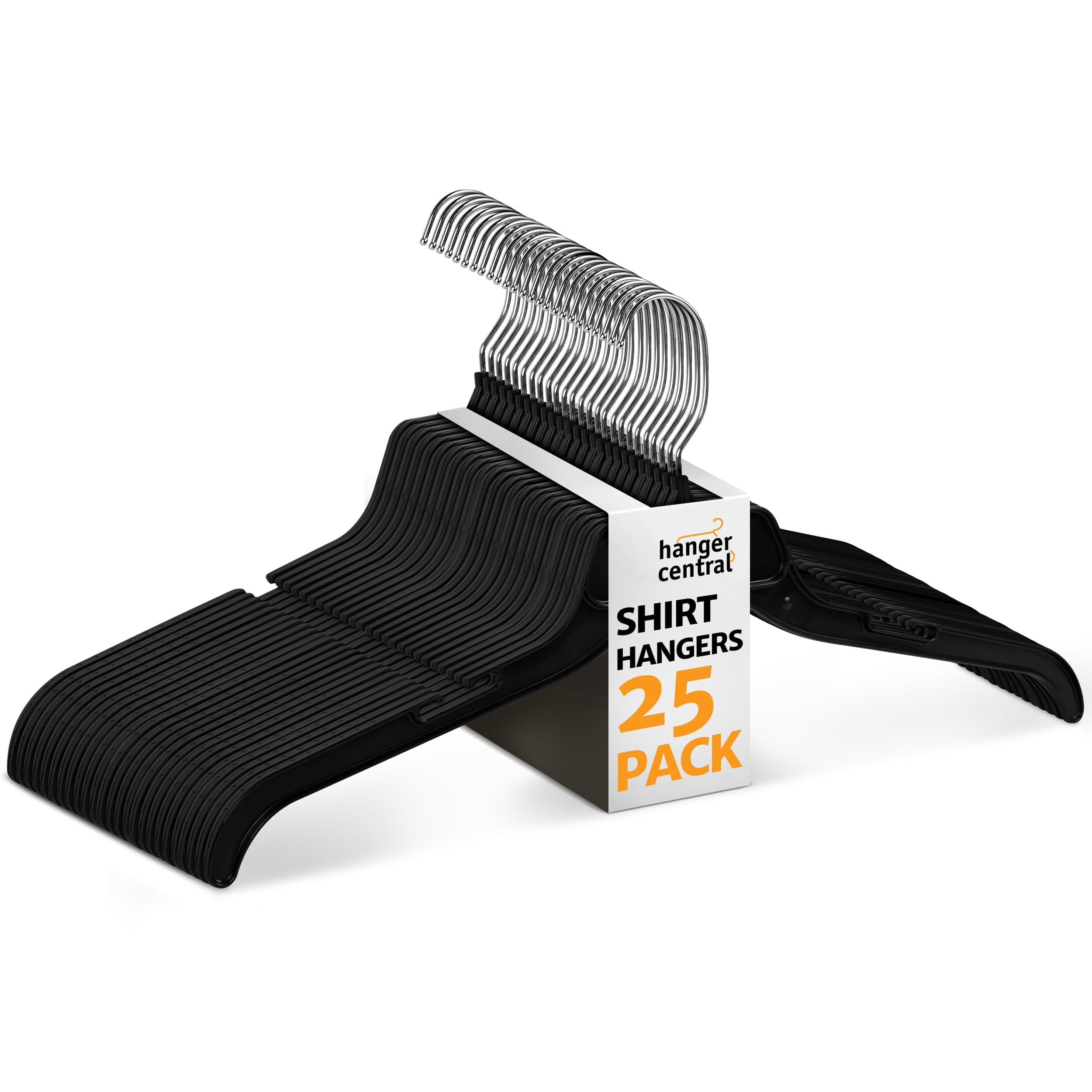 Hanger Central 25 Pack Black Plastic Shirt Hangers With Swivel Hooks 19 inch