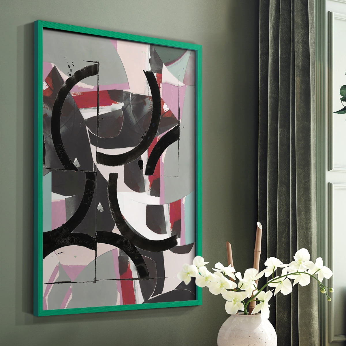 Cartissi Space II Framed Print in Green Solid Wood Framed Print No Nail Hanging