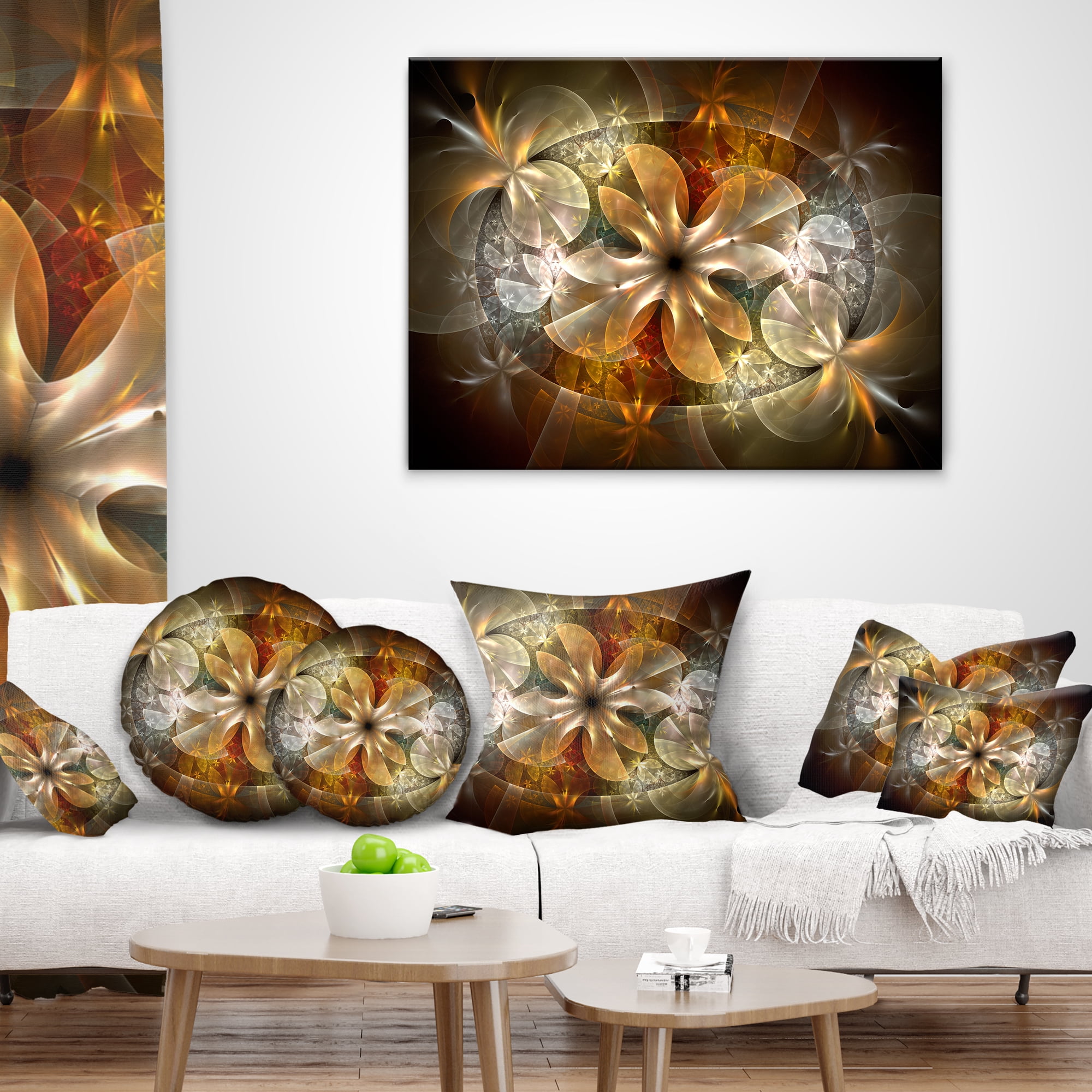 Designart Fractal Flower with Blue Details - Floral Throw Pillow - 12x20