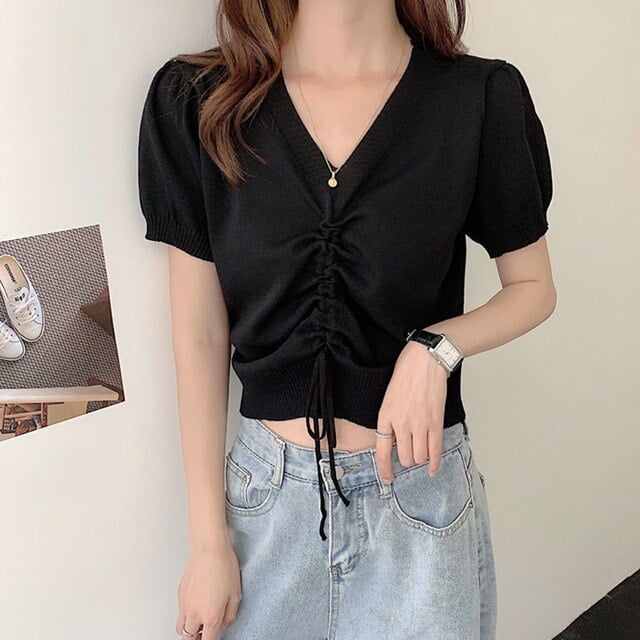 drawstring v neck top