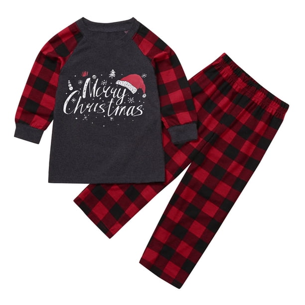 Conjunto de pijamas para niñas y niños Top y pantalones a cuadros navideños a juego con la familia Nituyy GL714-QZ14193A14