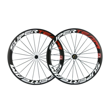 Superteam 50mm Disc Brake Carbon Wheelset - 700c, 25mm Wide, Thru-Axle, Compatible With Shimano 8-11 Speed