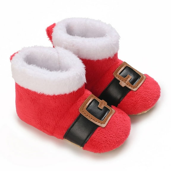Newborn Baby Christmas Boots Santa Claus Fleece Fuzzy Non-Slip Soft Sole Shoes First Walking Winter Warm Shoes