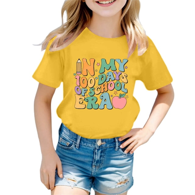 MEZZALL T-Shirt Décontracté pour Enfant, Col Rond, Manches Courtes, Ample, pour l'École, Coupe Décontractée, Usage Quotidien, Jaune, 8-9 Ans