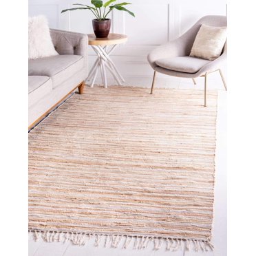 Chindi Cotton Collection Soft Hand Woven Natural Fiber Striped Area Rug, 4 ft x 6 ft, Beige/Ivory