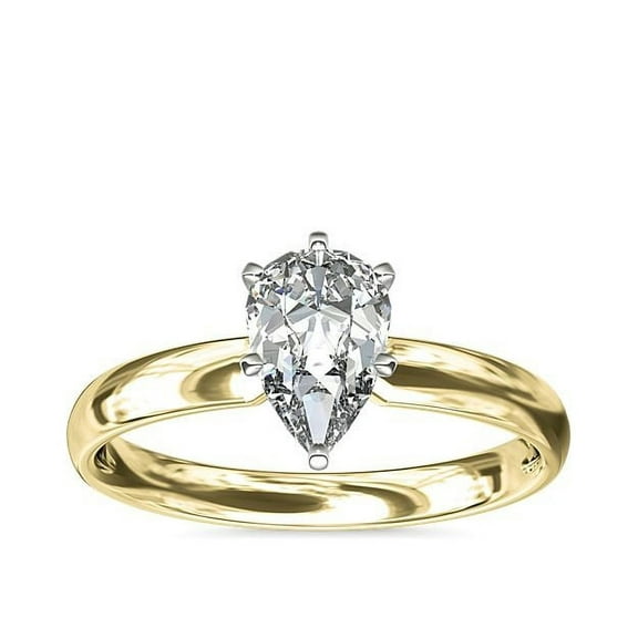 1.00 Carat Excellent Pear Cut Natural Diamond Unique Solitaire Ring for Women Solid 18K Yellow Gold Size 8.5