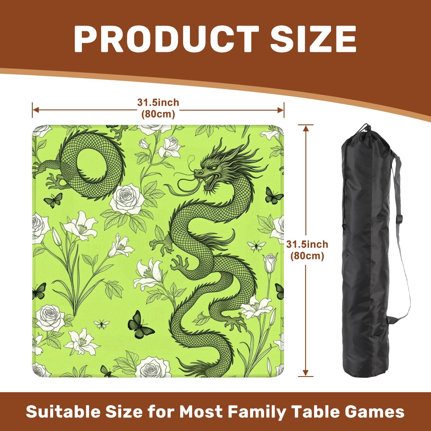 Mahjong Mat 31.5" x 31.5" asian dragon style Toile de Jou Suitable for fabric like Non-Slip Noise Reduction American Mahjong Tiles Table Cover for Dominoes Poker Card Board Games Gift