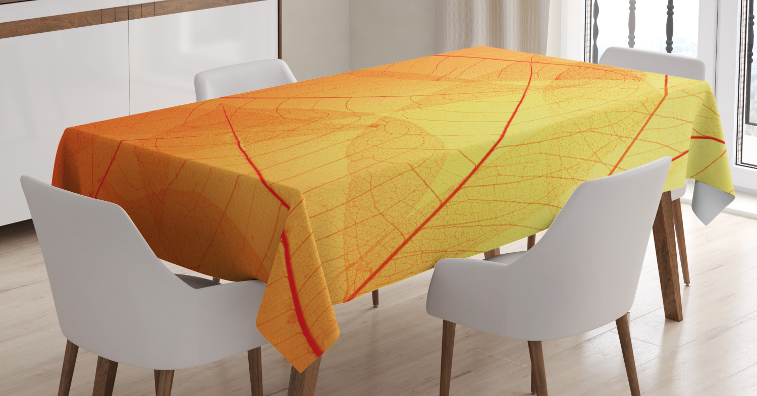 Orange Tablecloth, Autumn Nature Fall Season Themed Dried Leaves