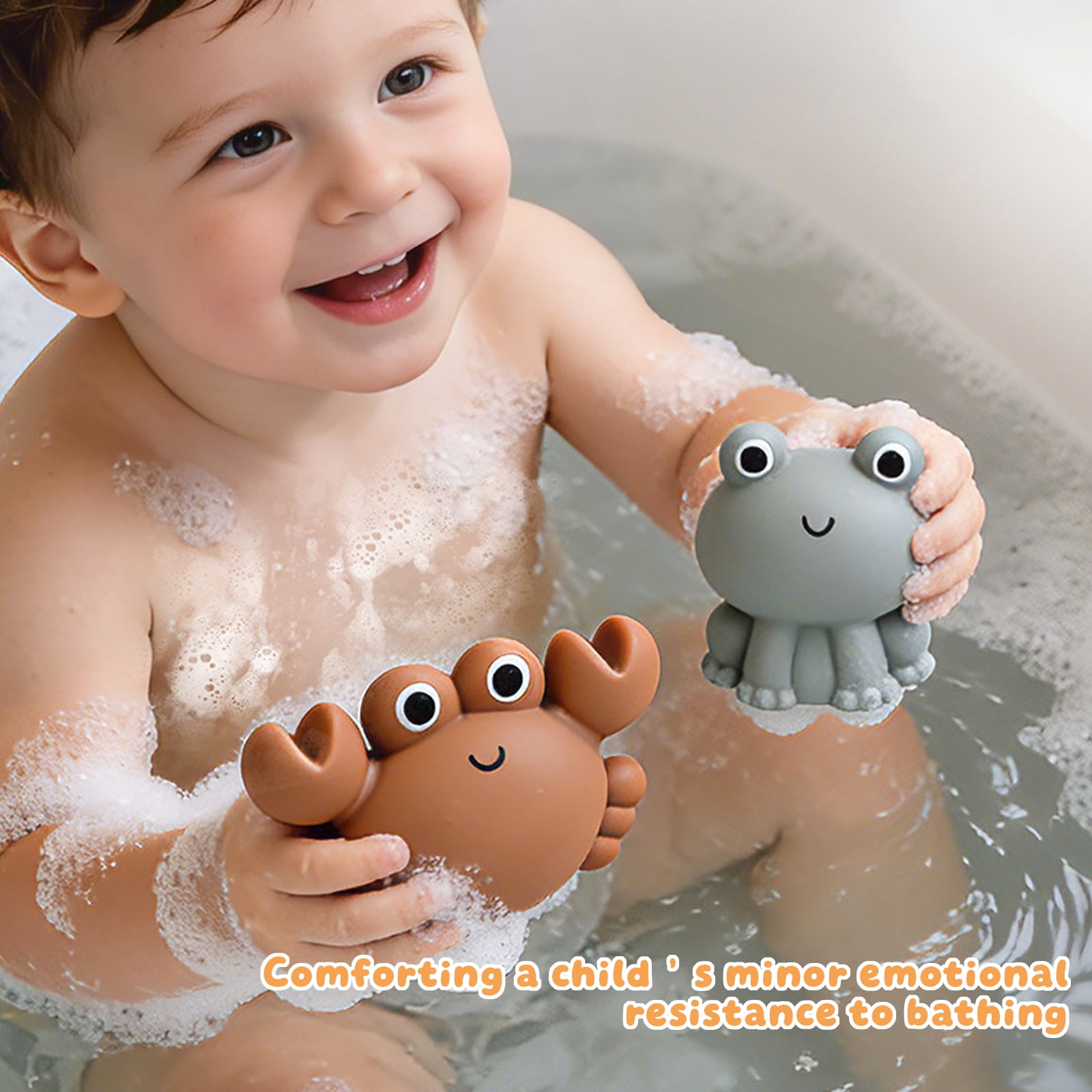 Squeeze Animal Squirt Toy And Shark Fishing Net Kids Bathroom Set, Toddlers Shower Time Distraction Interactive Water Table Play Routine, Non Toxic BPA Free Smooth Floating Sensory Games For Babies