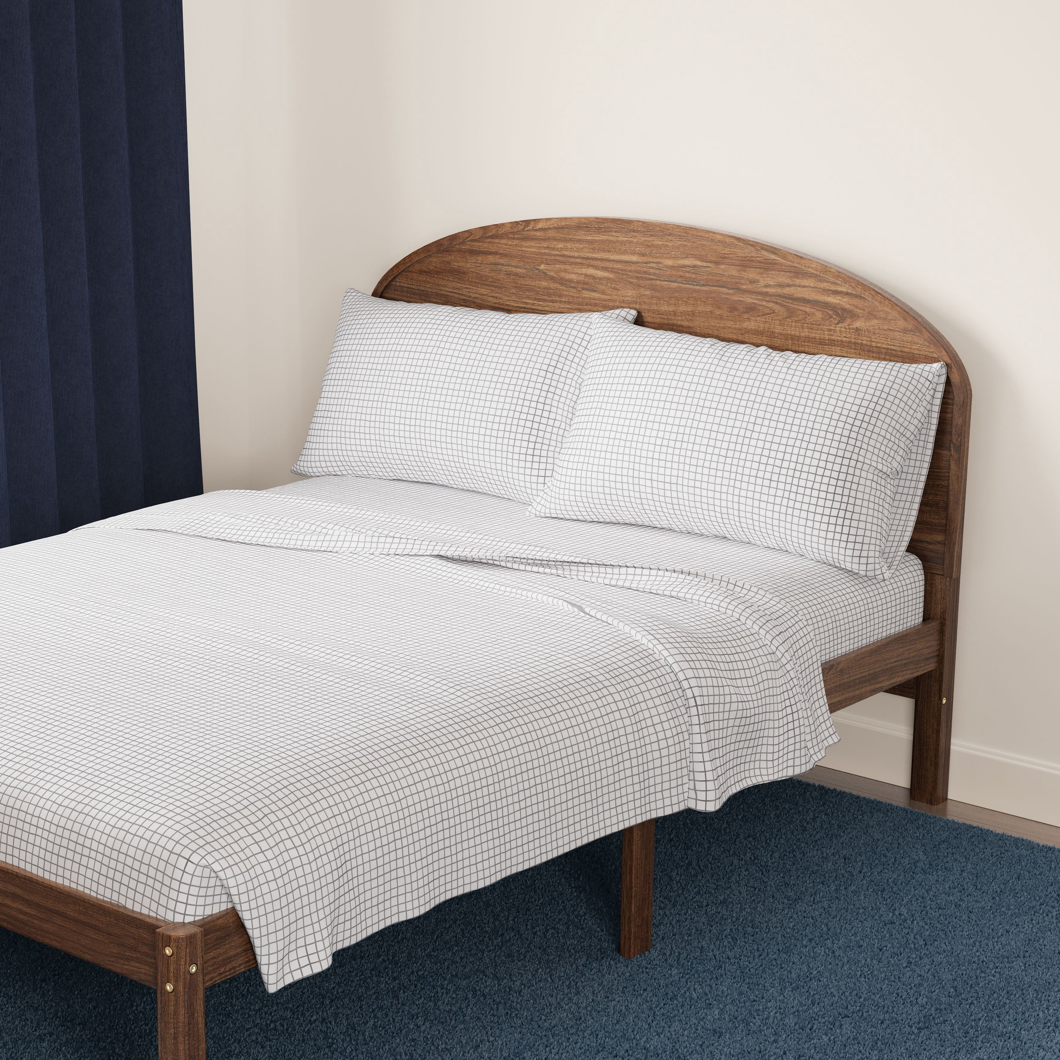 Mainstays Kids Microfiber Bed Sheet Set, Queen, White Grid, 4 Pieces