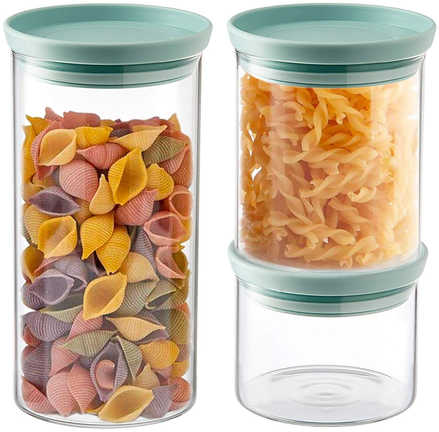 Godinger Food Storage Containers, Stackable Organization Canister Glass Jars - Mixed, Set of 3