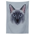 thumbnail image 2 of Animal Outdoor Tablecloth, Portrait Image of Thai Siamese Cat with Retro Style Lettering Artwork, Decorative Washable Fabric Picnic Tablecloth, 58 X 120 Inches, White Sky Blue and Grey, by Ambesonne, 2 of 2