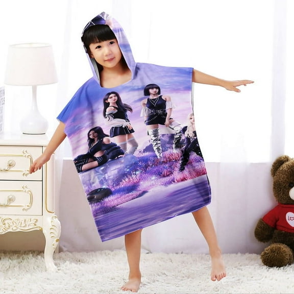 Blackpink Boys and Girls Hooded Poncho Towels, Soft & Absorbent Microfiber Beach Towel, Swimming Pool Changing Robe Bathrobe Bath Towel