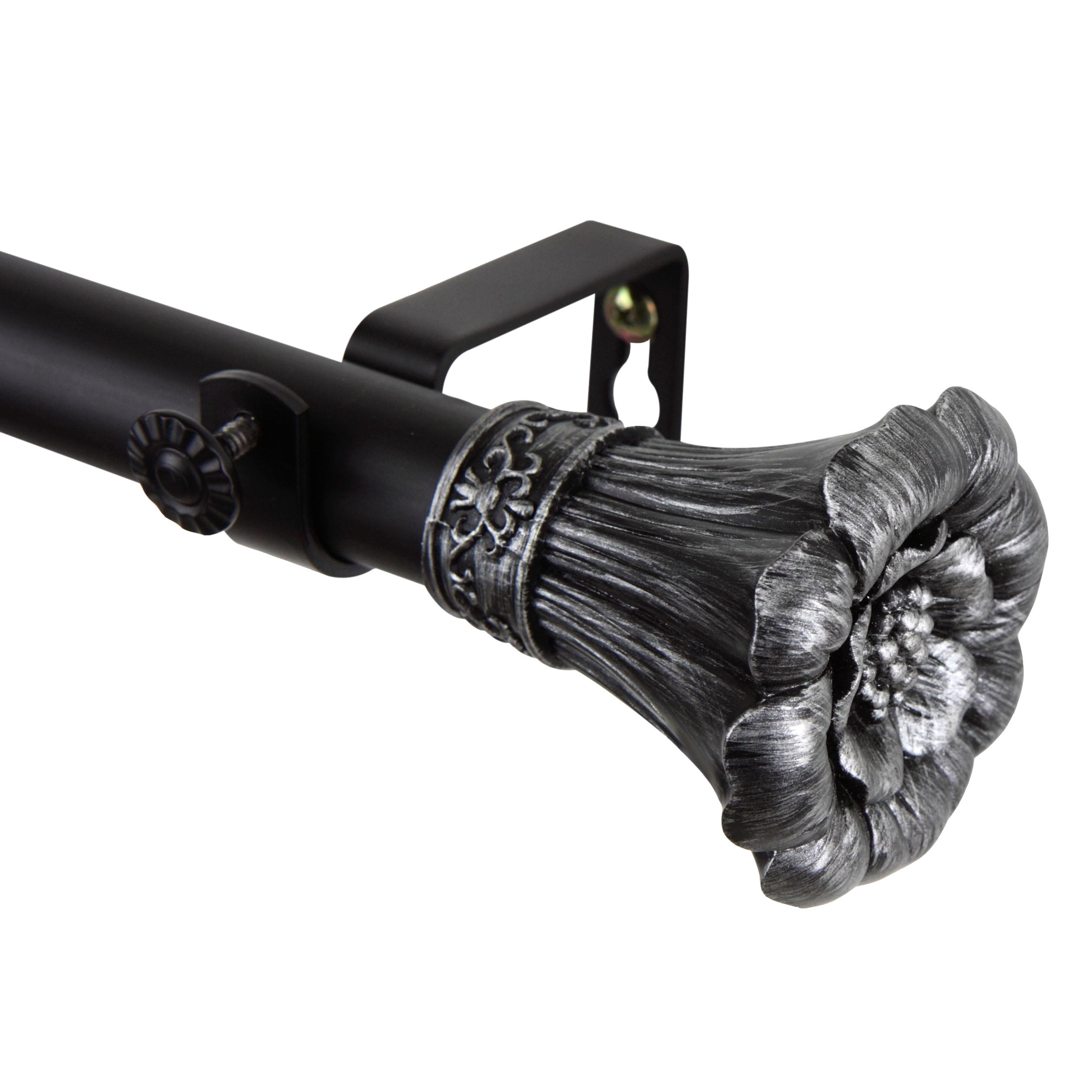 1" Dia Rosetta Curtain Rod 48-84 inch, Black