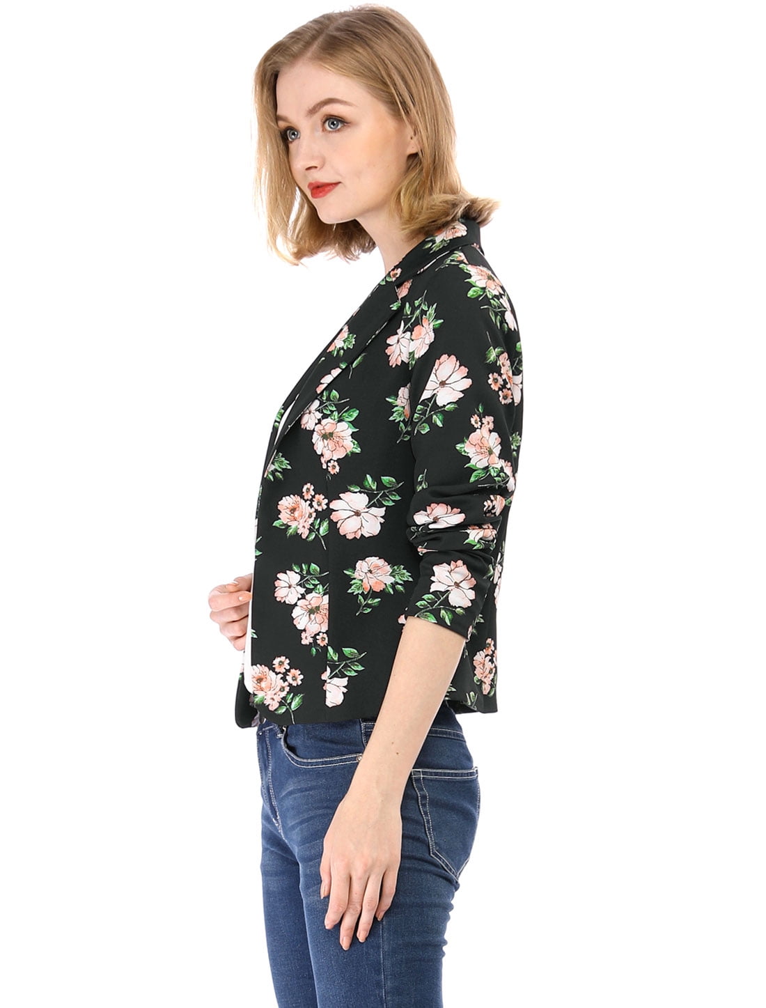 DARING DIVA Women's Elegant Notched Lapel Floral Print Blazer 2XL Black-Floral