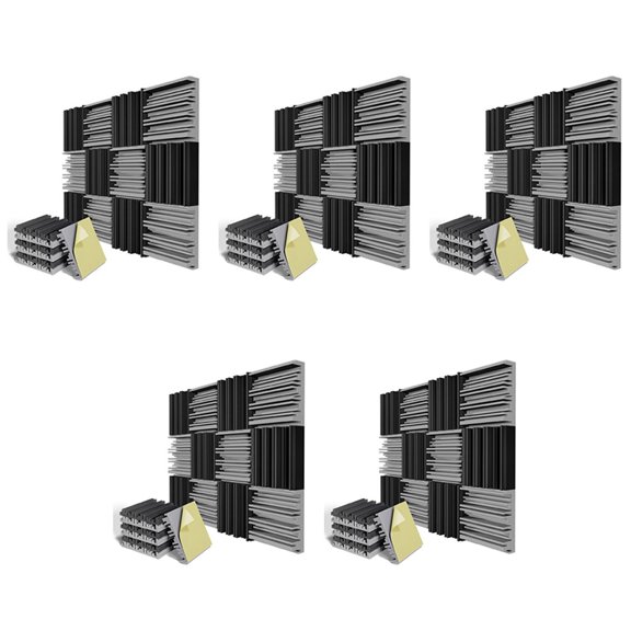 60 Pack Self-Adhesive Sound Proof Foam Panels,12 x 12 x 2 Inches Acoustic Foam,for Wall,Home,Studio,60 x Acoustic Panels,Grey&Black