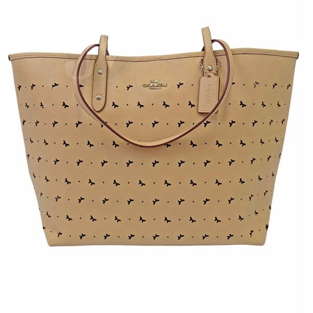 New Coach F59345 Perforated Leather City Tote Beechwood Tan Handbag