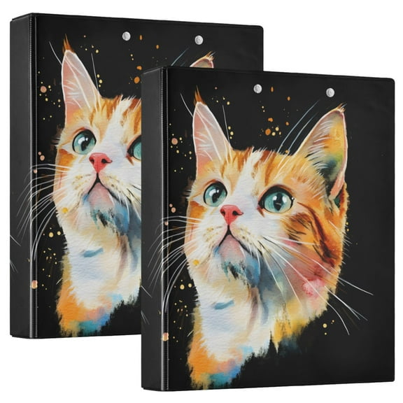 joogoo Cute Cat Hardcover 3 Ring Binder 1.5" Round Rings Interior Pockets Binders Organizer 2 Pack