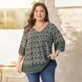 thumbnail image 2 of Agnes Orinda Women's Plus Size Bohe Tops Floral Print V Neck 3/4 Sleeve Dressy Top Casual Work Tunic Blouses 1X Green, 2 of 8