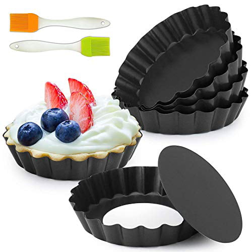 Tart Pie Pan 10 Inch with Removable Loose Bottom Non-Stick Round Fluted Flan Quiche Pizza Cake Pans Fish&Fairy