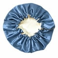 thumbnail image 2 of CHUANK Satin Bonnet Sleeping Cap Soft Night Adjustable Double Layer Hat for Woman(Navy Blue), 2 of 3