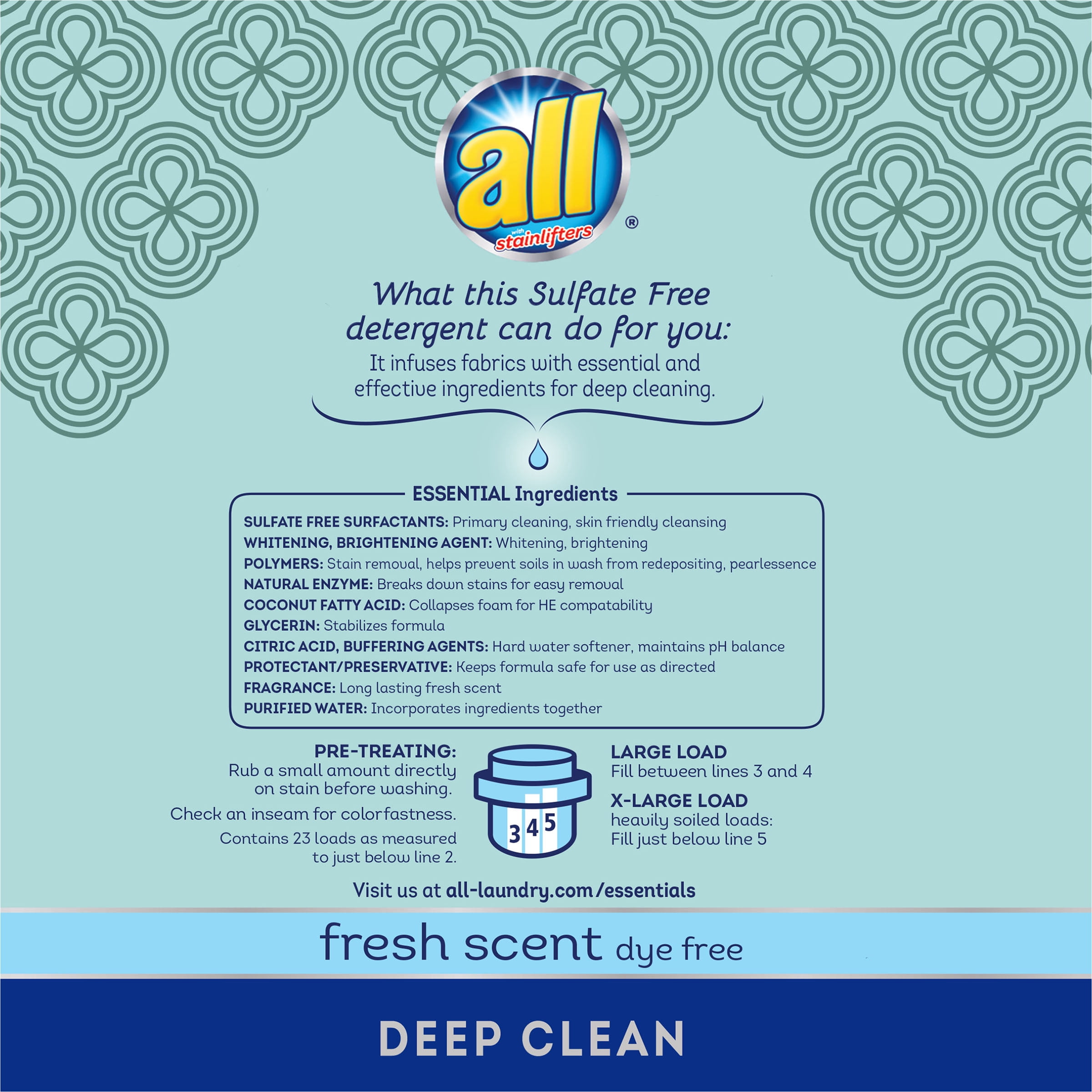all Fresh Clean Essentials Liquid Laundry Detergent Fresh Scent, 30 Ounce, 23 Loads