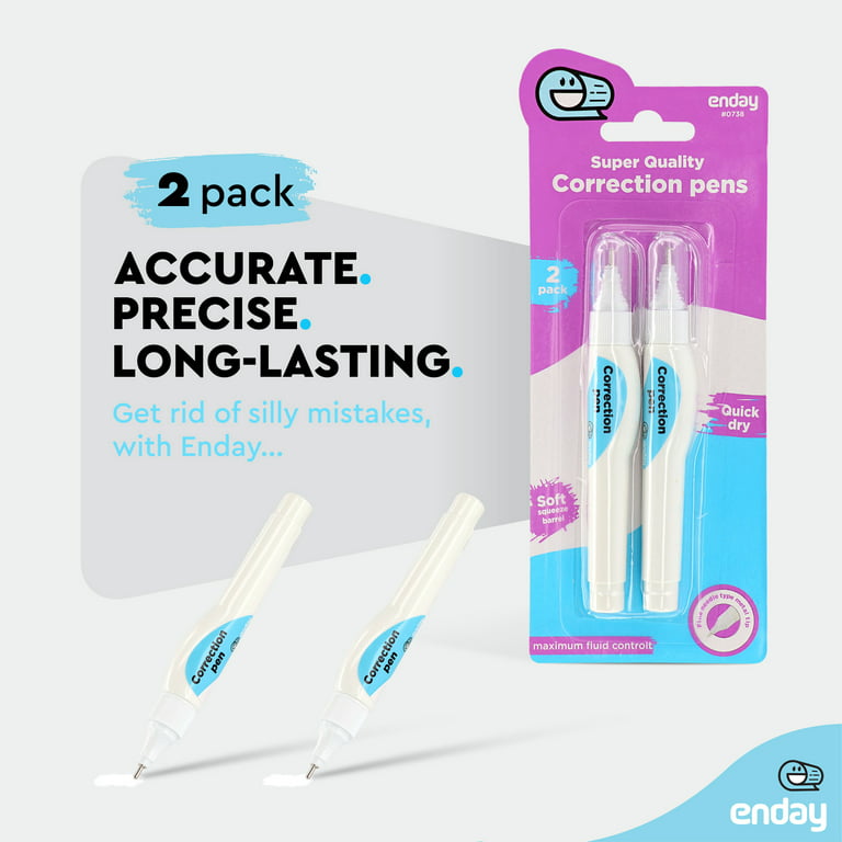Enday Liquid Paper White Out Pen 7 ml Correction Fluid Ink Eraser, 2 Pack 
