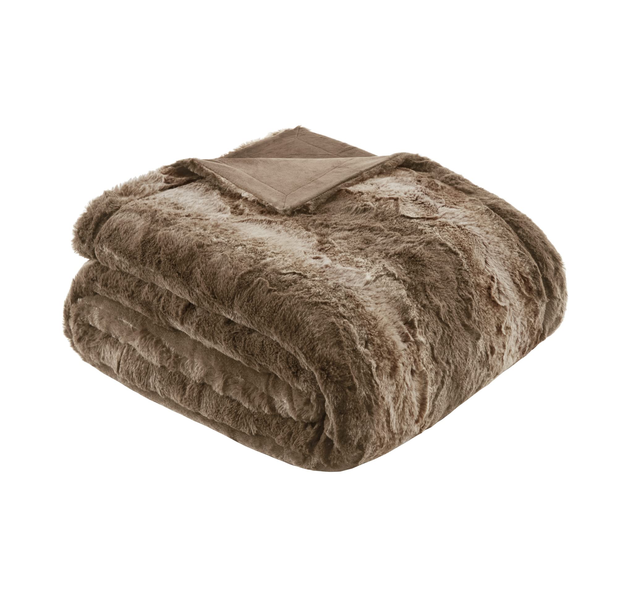 Madison Park Luxury Oversized Faux Fur Throw Soft Plush Luxury Stripes Design 60x70" Blanket, Tan - image 4 of 6