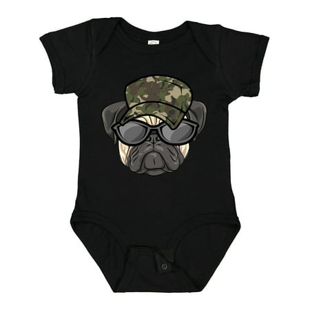 

Inktastic Pug Dog Funny Camo Military Hat Gift Baby Boy or Baby Girl Bodysuit