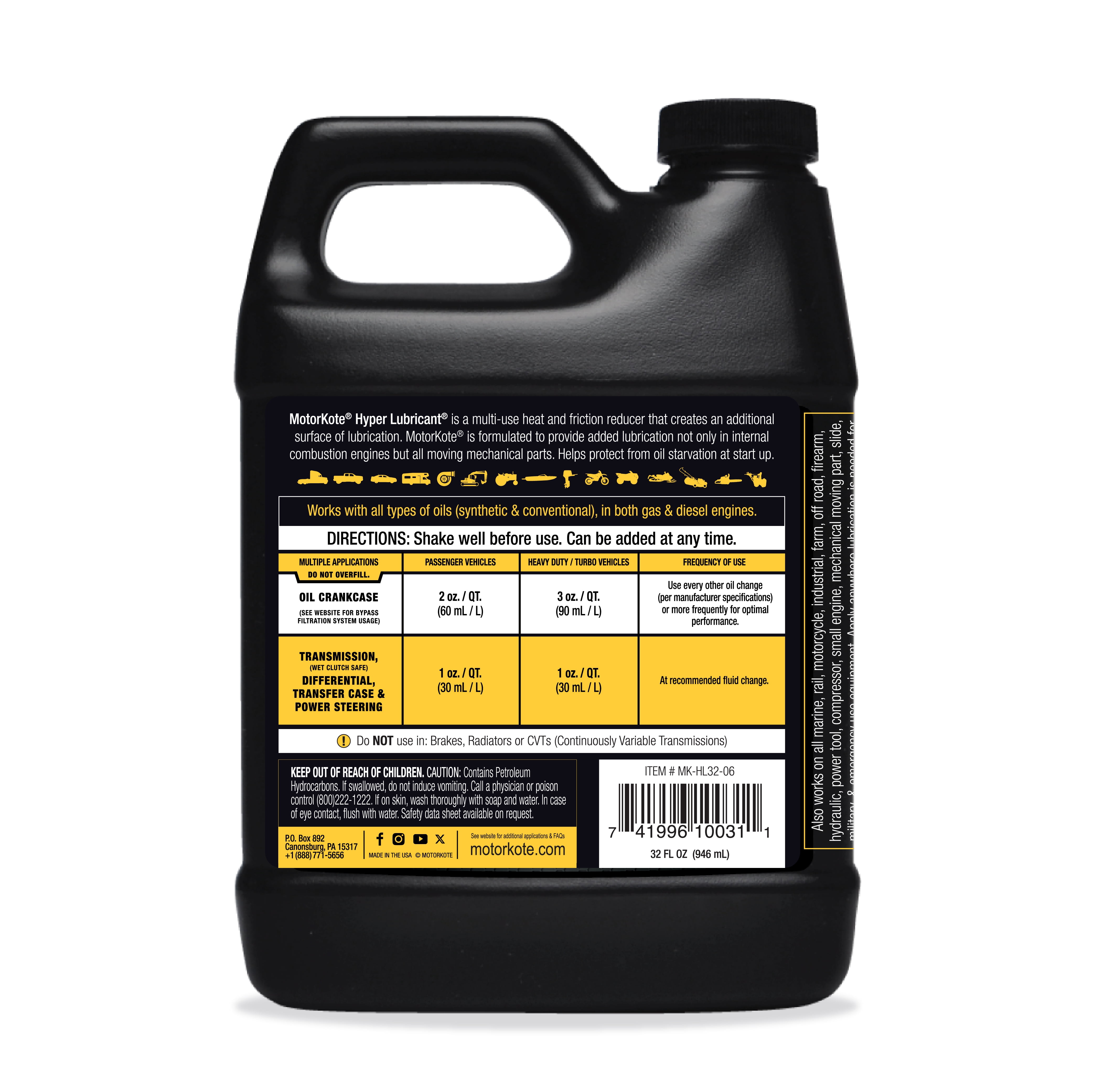 MotorKote Hyper Lubricant, Engine Treatment Gas or Diesel Lubricant, 32 Fl oz