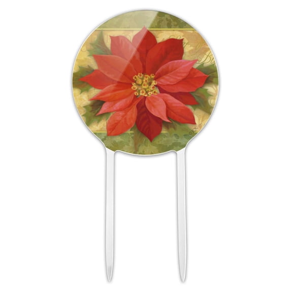 Acrylic Christmas Holiday Poinsettia Flower Crown Cake Topper Party Decoration for Wedding Anniversary Birthday Graduation