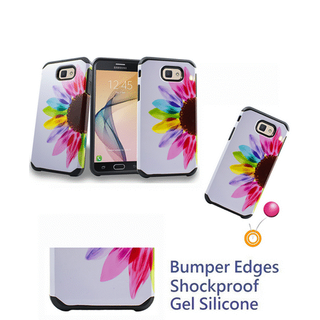 for 5" Samsung Galaxy J5 Prime On5 2016 Case Phone Case Shock proof Edges Designed Hard Back Hybrid Shield Layers Bumper Slim Cover Sunflower