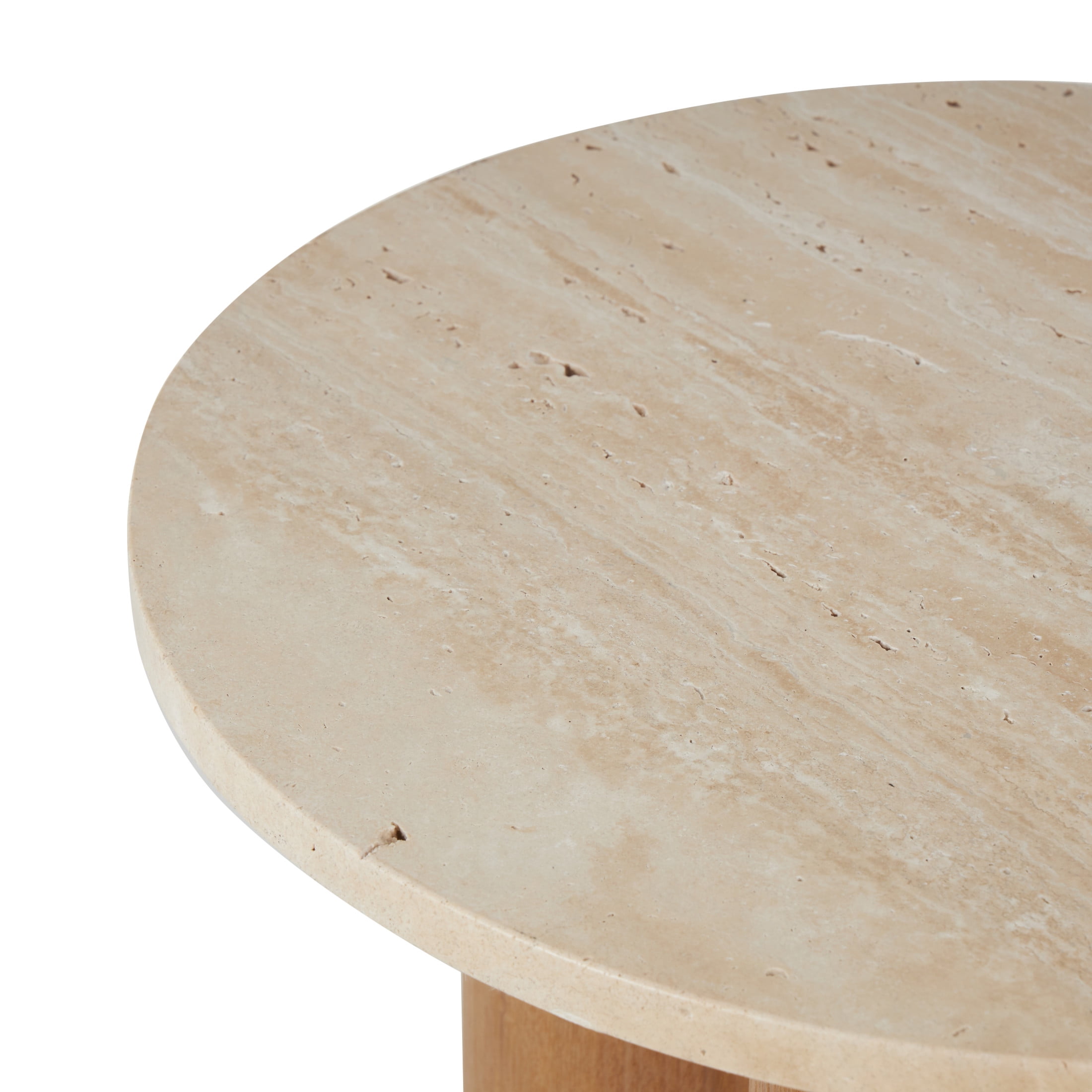 DecMode 18" x 20" Brown Wood Accent Table with Beige Round Marble Tabletop, 1-Piece