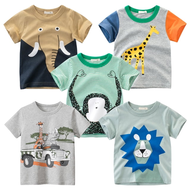 Camiseta TABNIX Zoo de algodón de manga corta para niños, paquete de 5, tallas 2-7 años