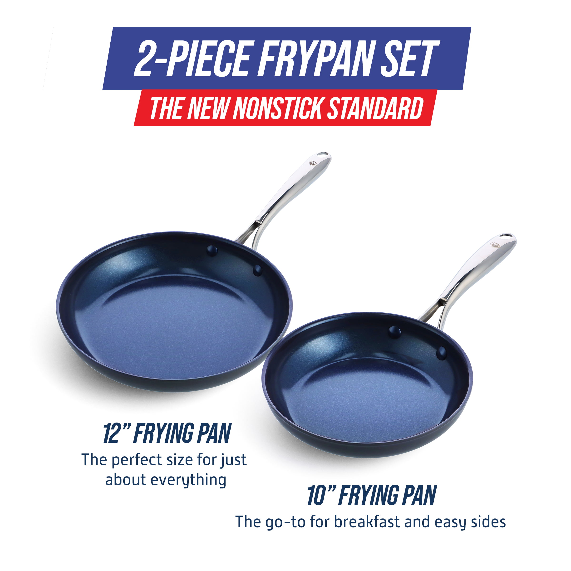 MsMk Frying Pans Nonstick with Lid Blue, 10-Inch Durable Skillet, Titanium and Diamond Non Stick Non-Toxic Coating from USA, Even Heating, Easy
