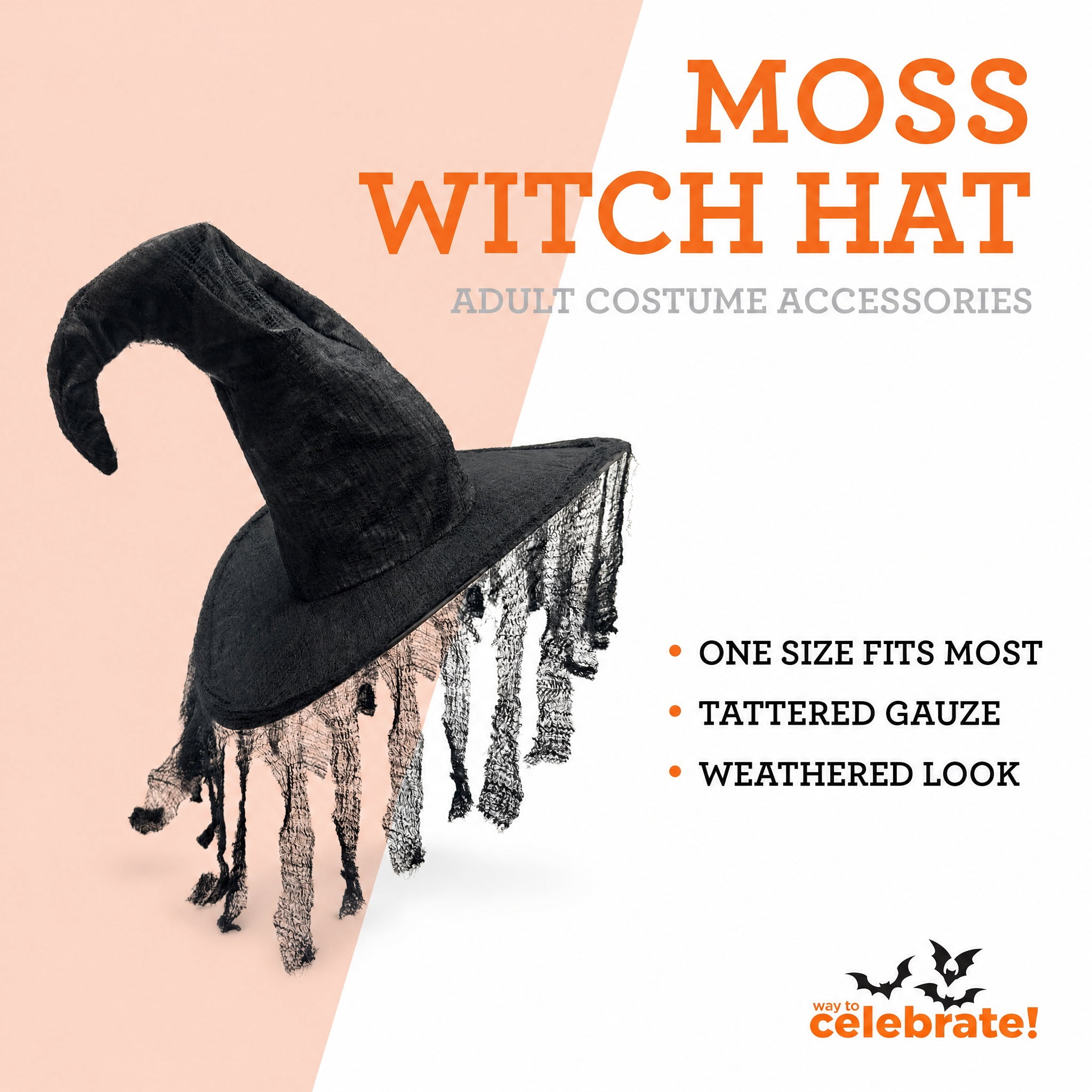 Moss Witch Hat Costume Accessory for Adults, Black, Halloween by Way To Celebrate